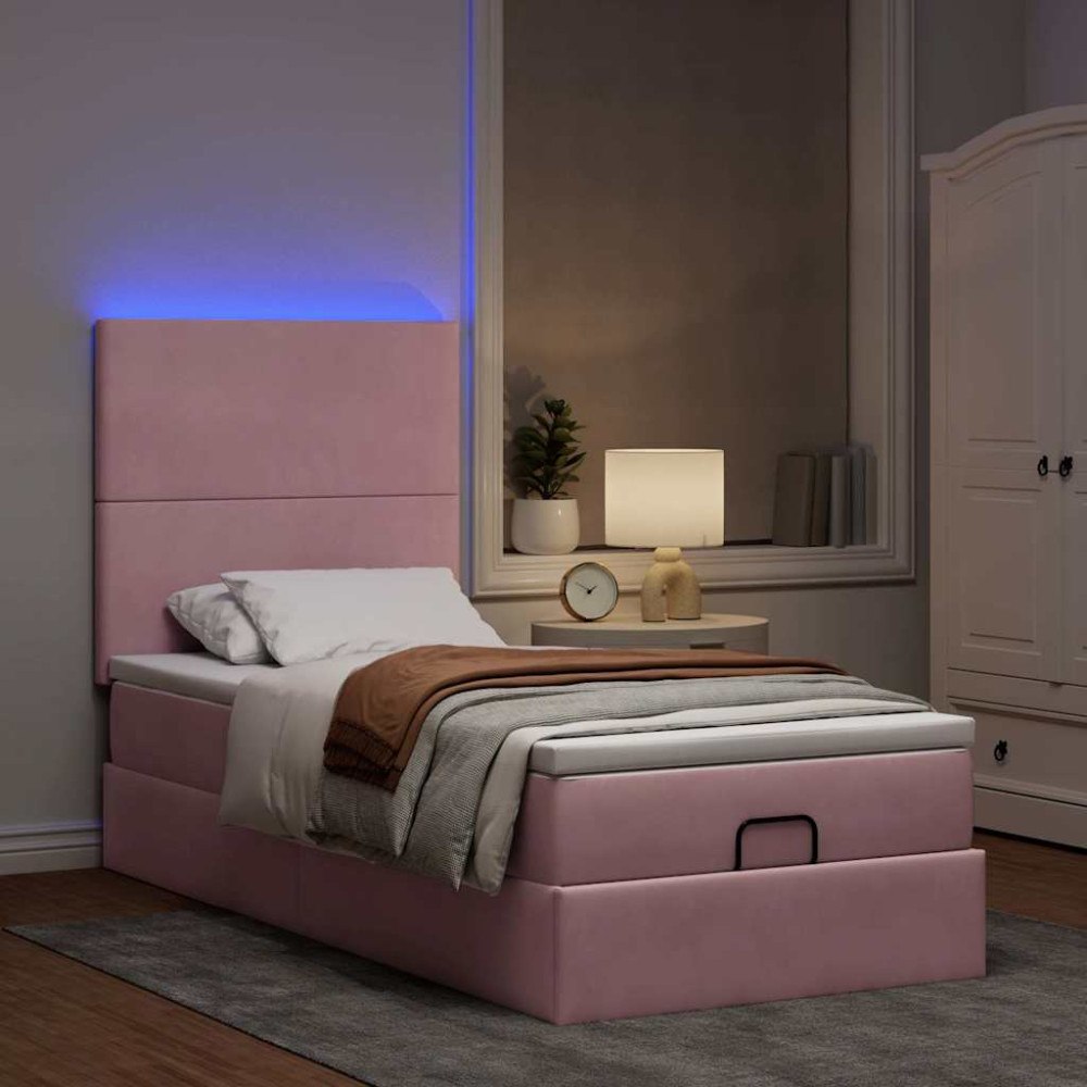 vidaXL Ottoman sängram med madrasser rosa 90x200 cm sammet