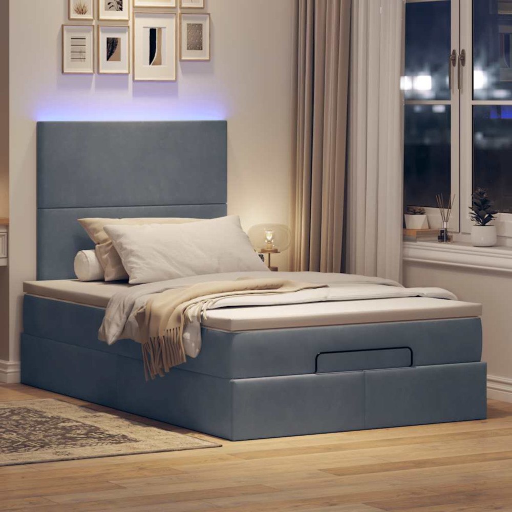 vidaXL Ottoman sängram med madrasser mörkgrå 120x190 cm sammet