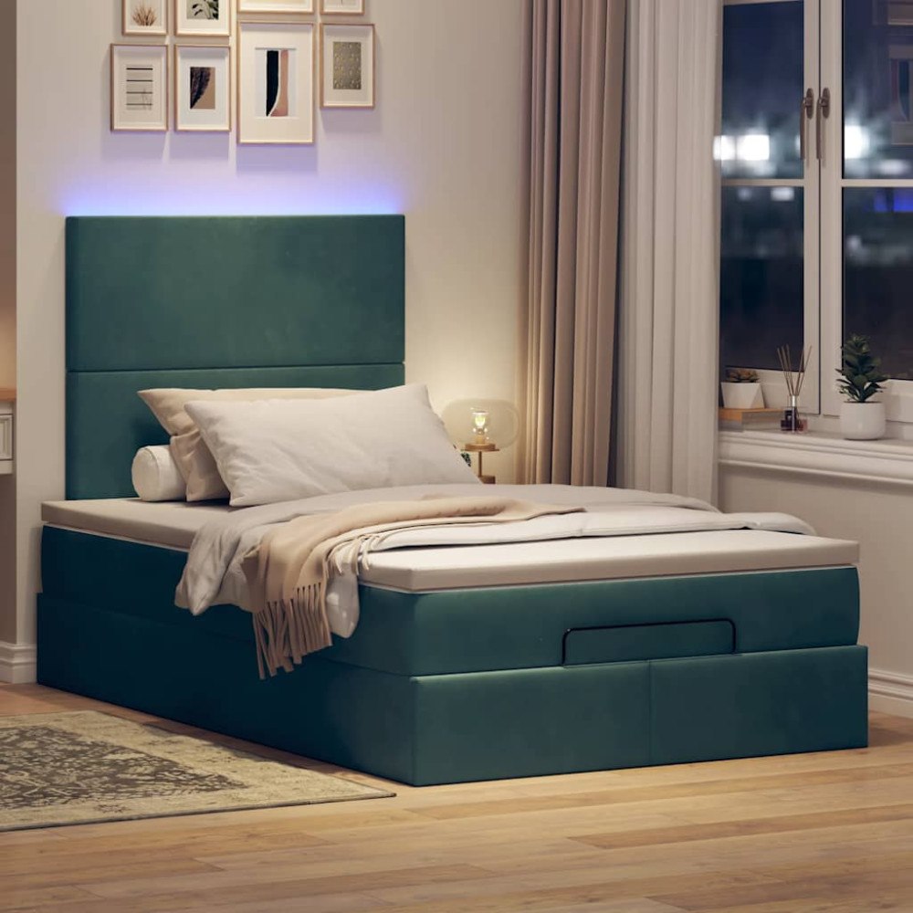 vidaXL Ottoman sängram med madrasser mörkgrön 120x190 cm sammet