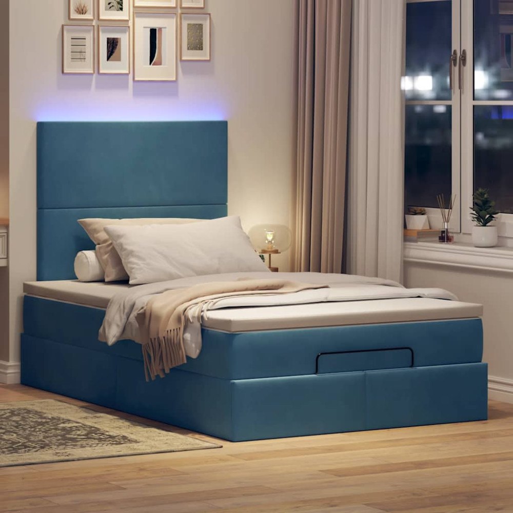 vidaXL Ottoman sängram med madrasser mörkblå 120x200 cm sammet