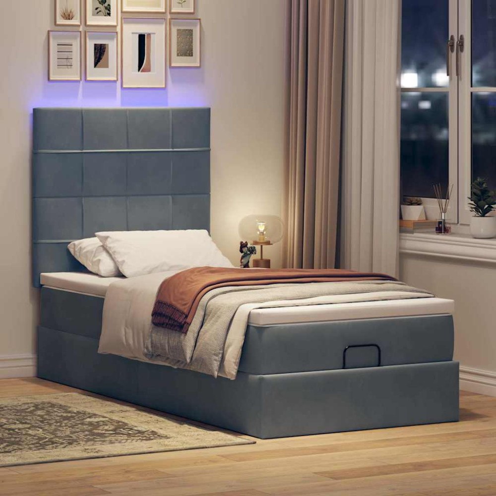 vidaXL Ottoman sängram med madrasser mörkgrå 80x200 cm sammet