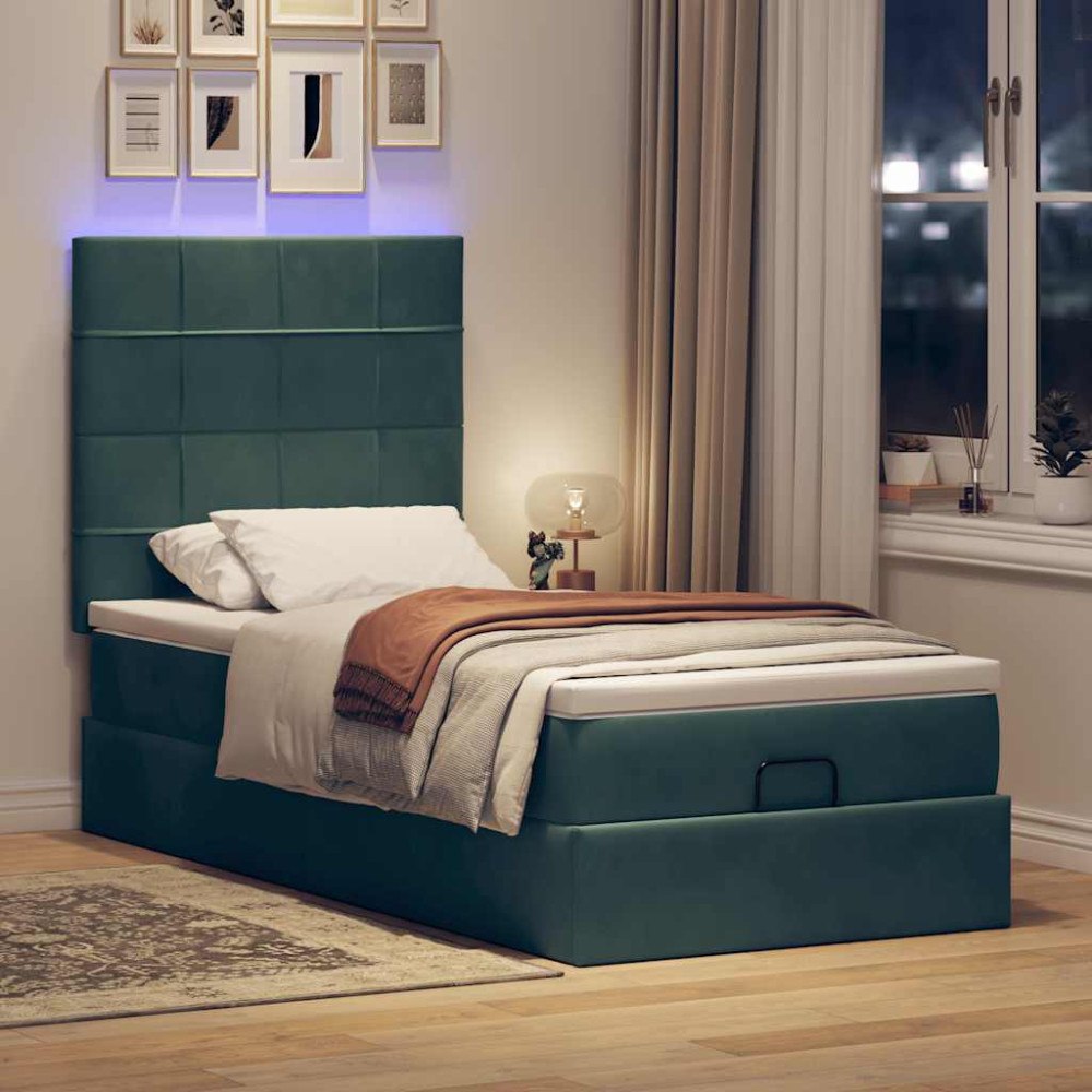 vidaXL Ottoman sängram med madrasser mörkgrön 90x190 cm sammet