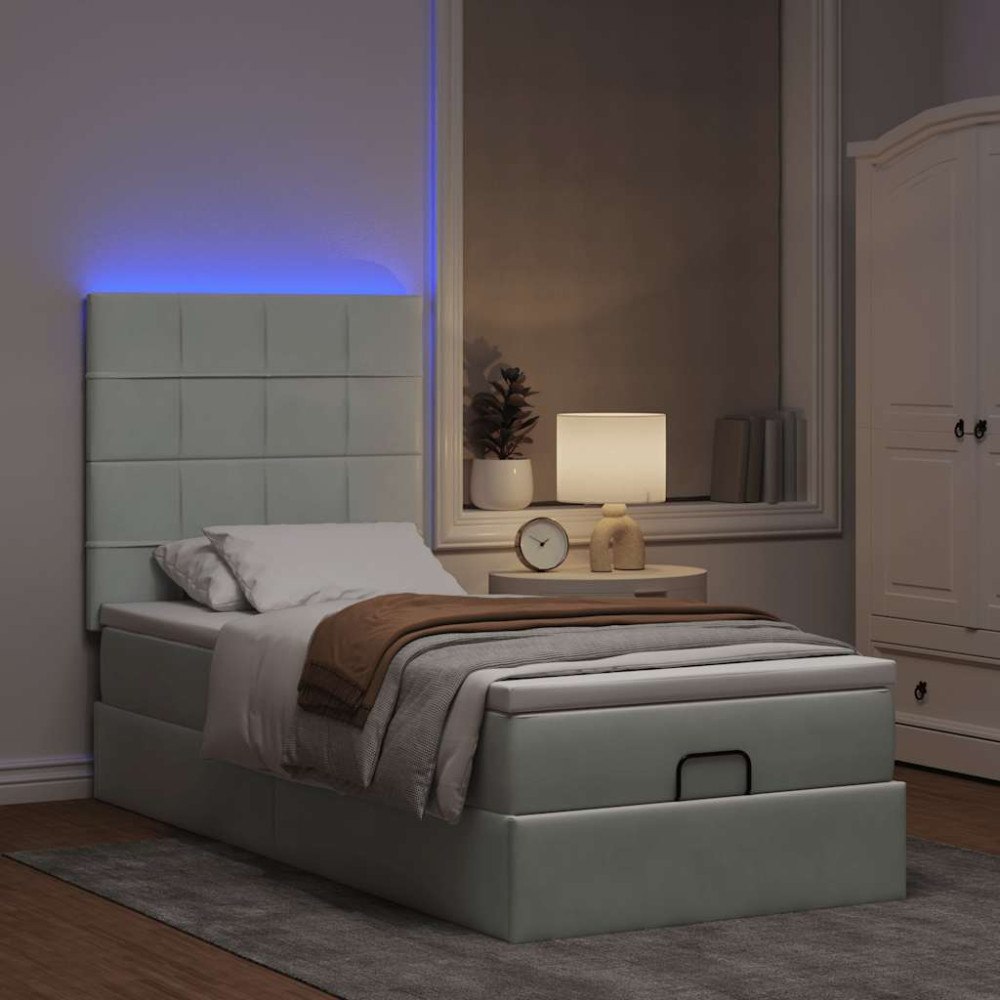 vidaXL Ottoman sängram med madrasser ljusgrå 90x200 cm sammet