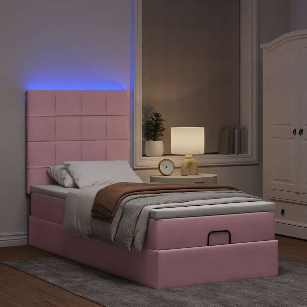 vidaXL Ottoman sängram med madrasser rosa 100x200 cm sammet