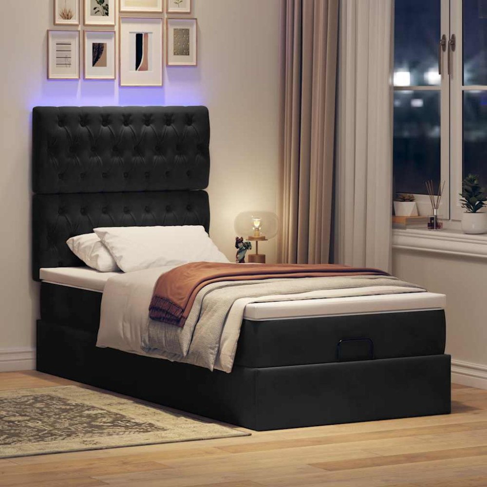 vidaXL Ottoman sängram med madrasser svart 80x200 cm sammet