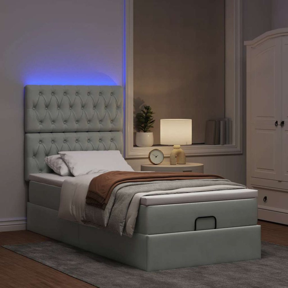 vidaXL Ottoman sängram med madrasser ljusgrå 90x190 cm sammet