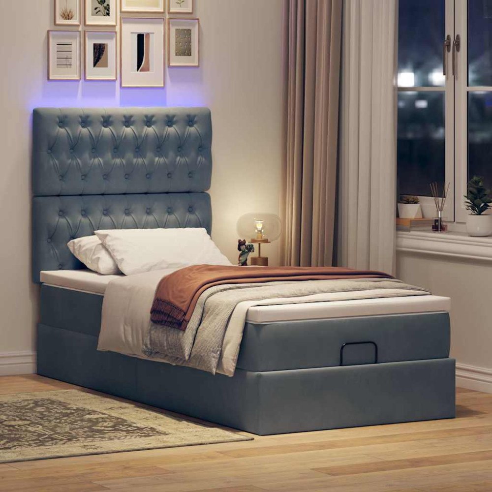 vidaXL Ottoman sängram med madrasser mörkgrå 90x200 cm sammet