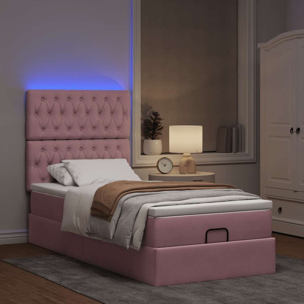 vidaXL Ottoman sängram med madrasser rosa 90x200 cm sammet