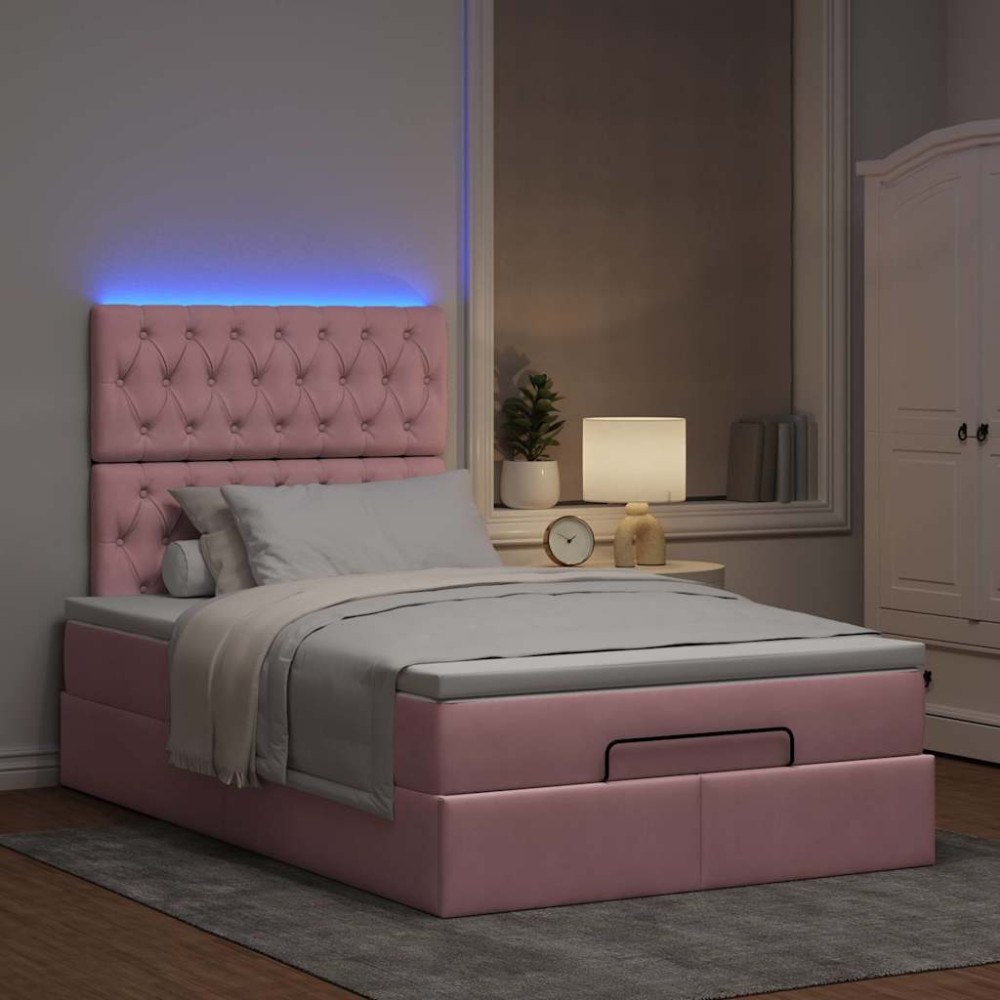 vidaXL Ottoman sängram med madrasser rosa 120x190 cm sammet