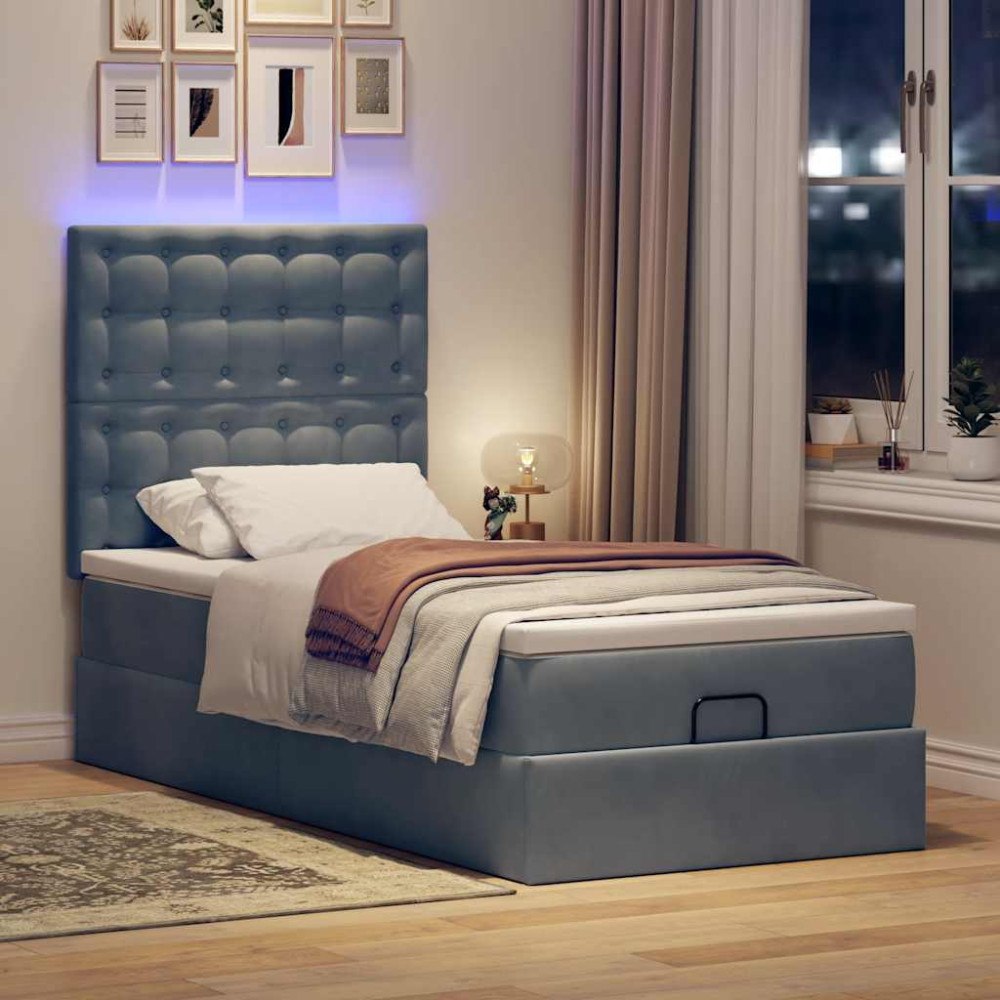 vidaXL Ottoman sängram med madrasser mörkgrå 80x200 cm sammet
