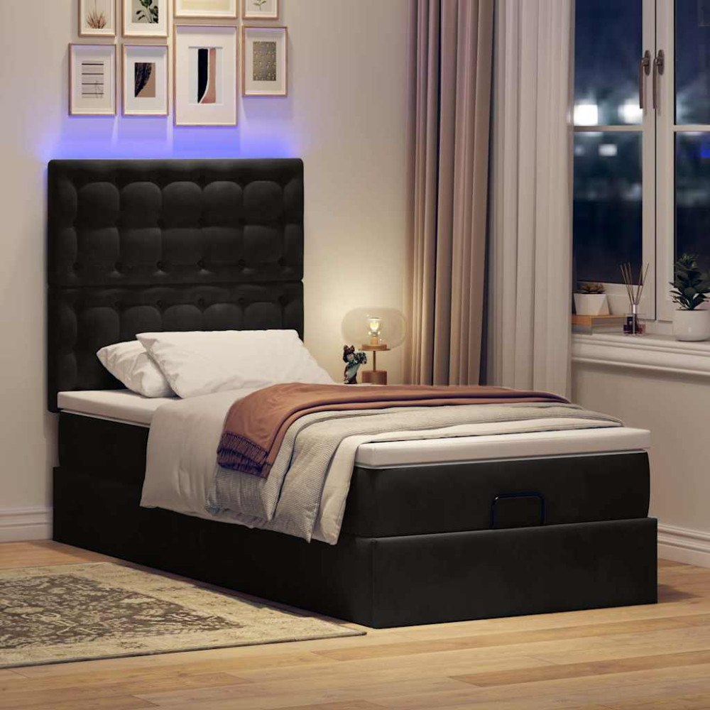 vidaXL Ottoman sängram med madrasser svart 80x200 cm sammet