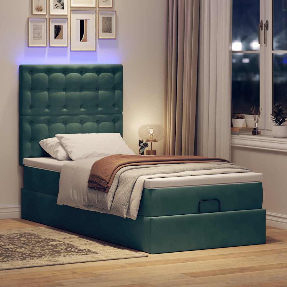 vidaXL Ottoman sängram med madrasser mörkgrön 90x200 cm sammet