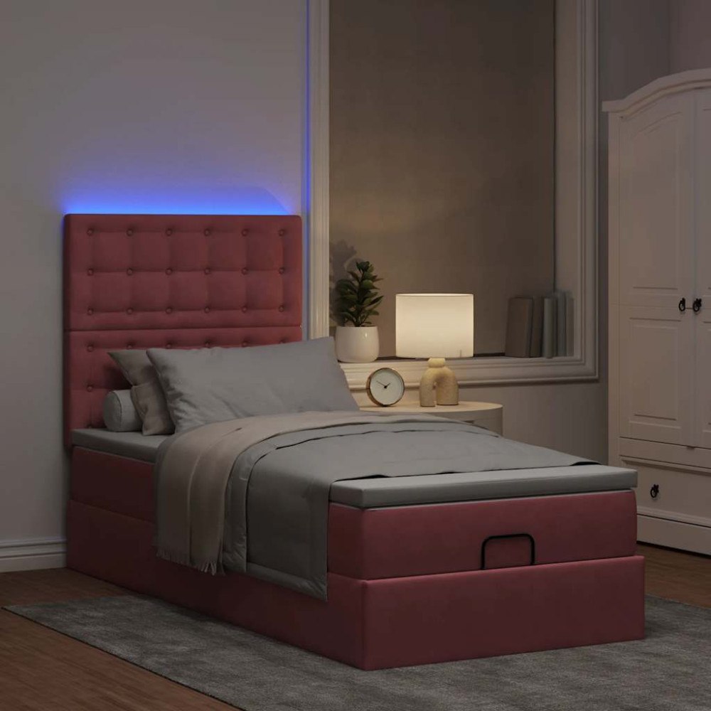 vidaXL Ottoman sängram med madrasser rosa 90x200 cm sammet