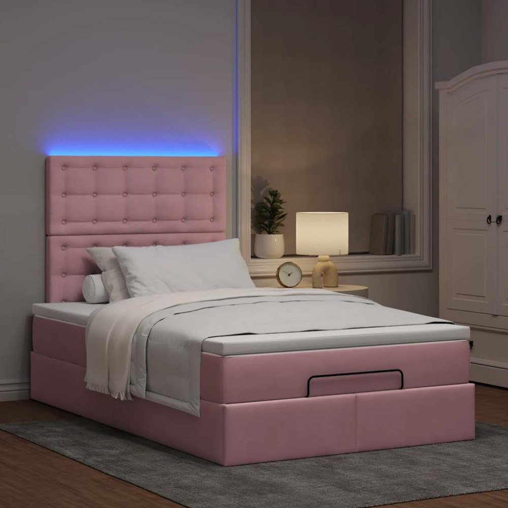 vidaXL Ottoman sängram med madrasser rosa 120x190 cm sammet