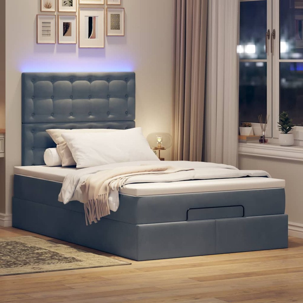 vidaXL Ottoman sängram med madrasser mörkgrå 120x200 cm sammet