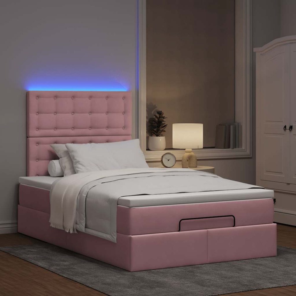 vidaXL Ottoman sängram med madrasser rosa 120x200 cm sammet