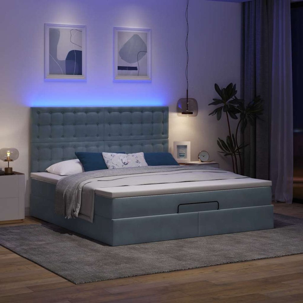 vidaXL Ottoman sängram med madrasser mörkgrå 180x200 cm sammet