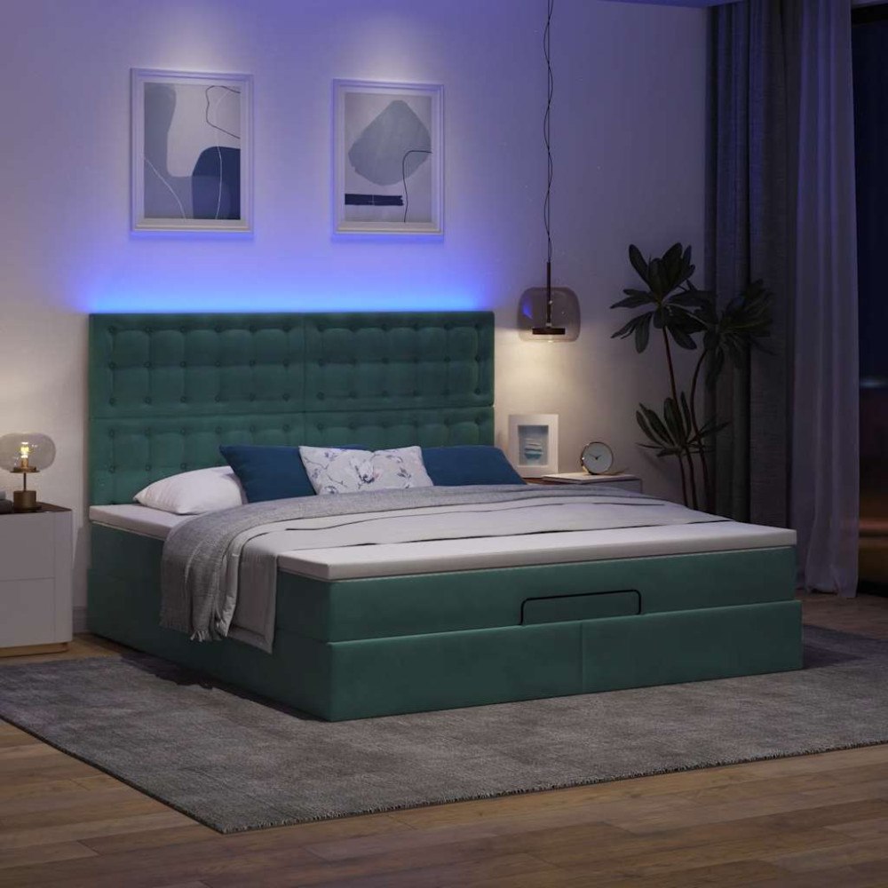 vidaXL Ottoman sängram med madrasser mörkgrön 180x200 cm sammet