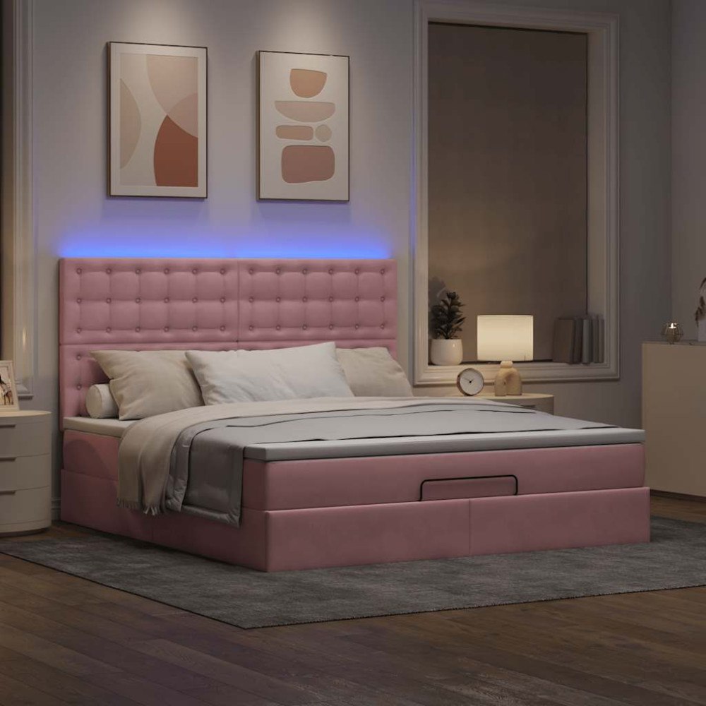 vidaXL Ottoman sängram med madrasser rosa 180x200 cm sammet