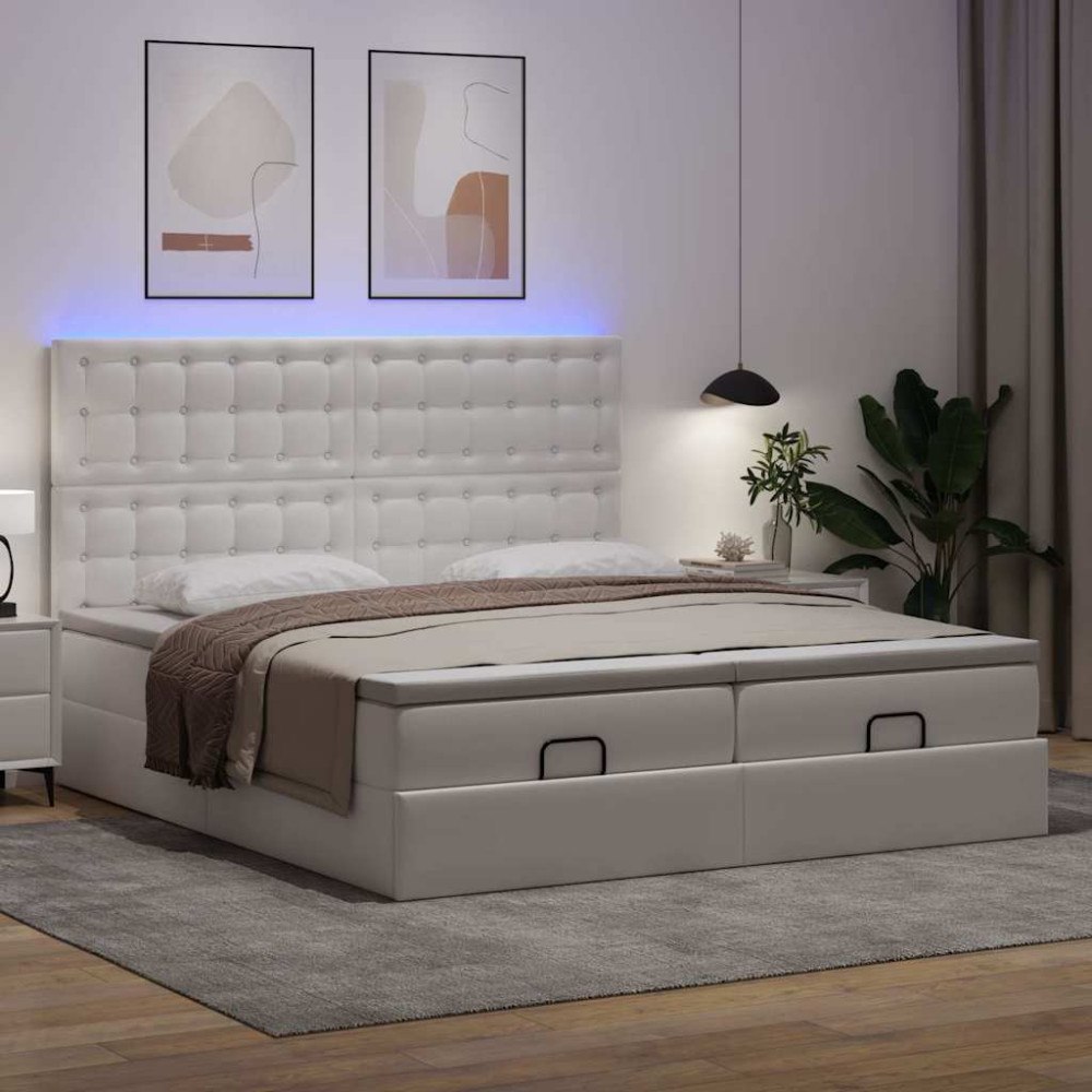 vidaXL Ottoman sängram med madrasser vit 200x200 cm konstläder