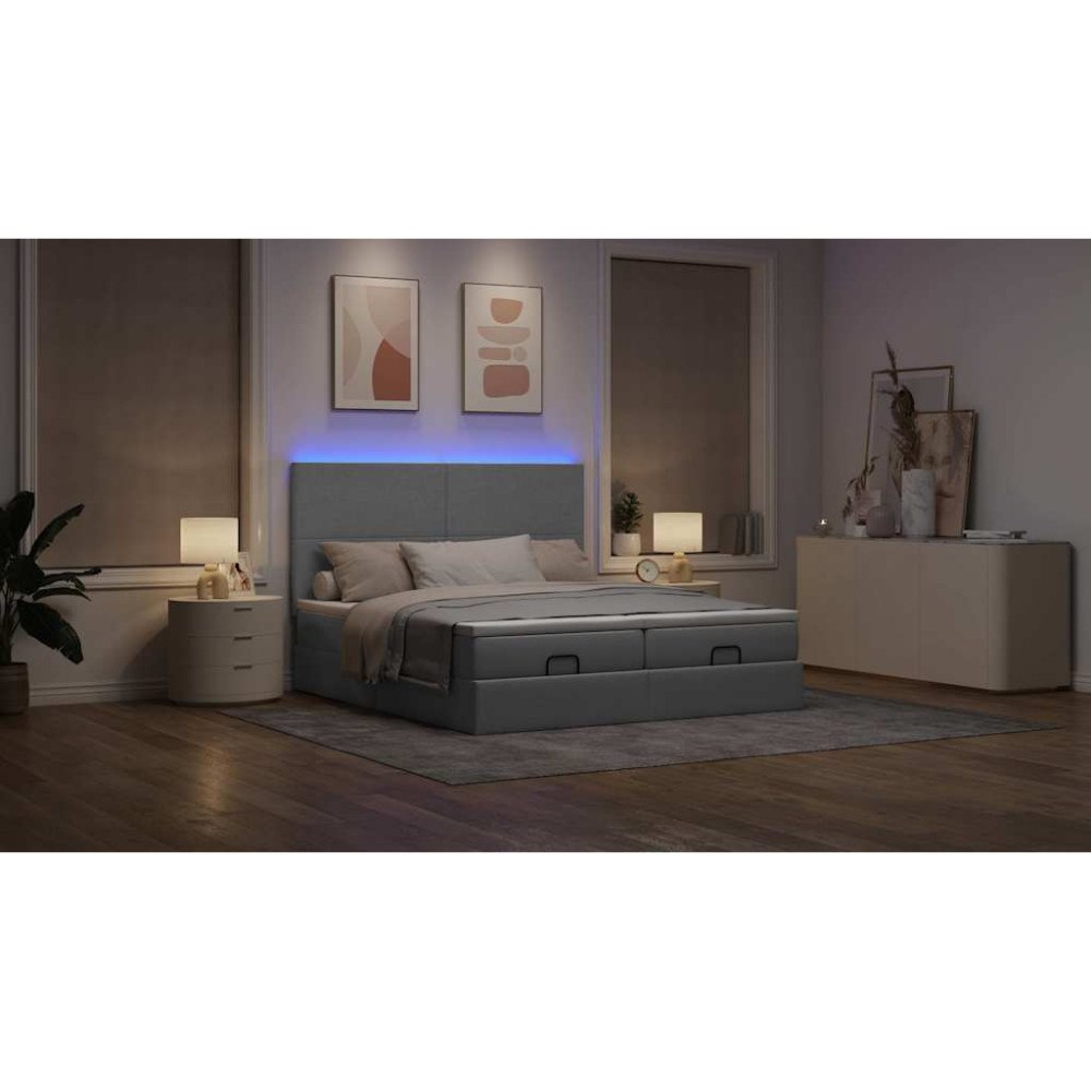 vidaXL Ottoman sängram med madrasser ljusgrå 180x200 cm tyg