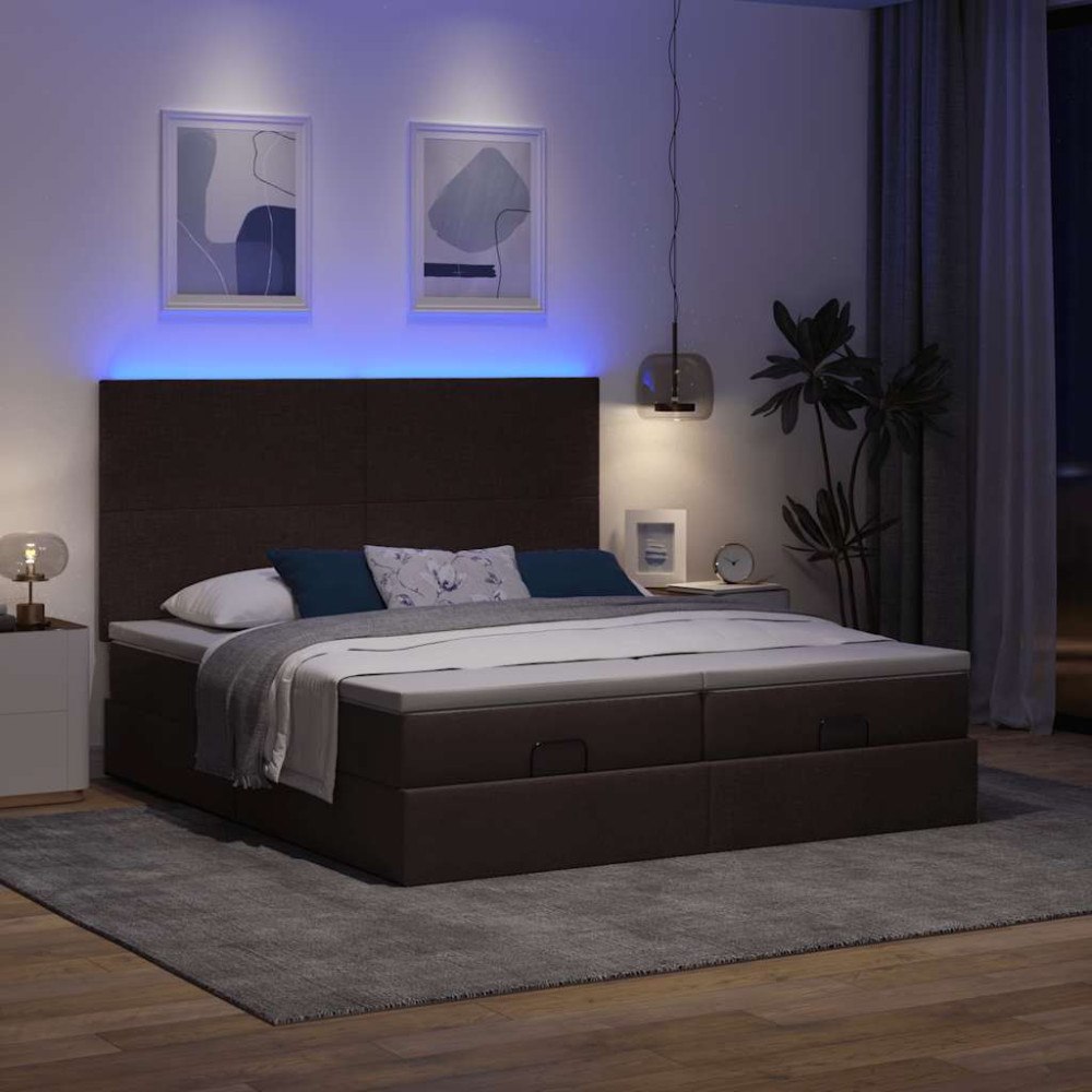 vidaXL Ottoman sängram med madrasser mörkbrun 180x200 cm tyg