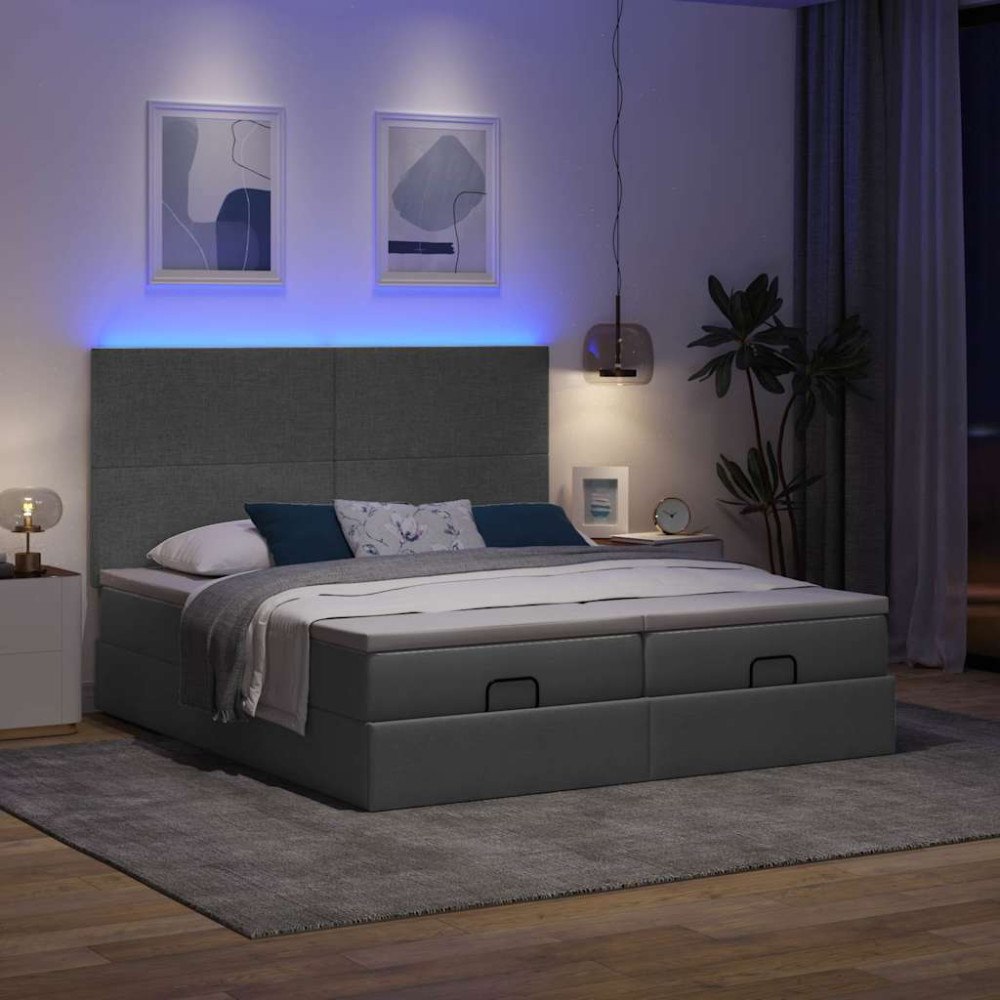 vidaXL Ottoman sängram med madrasser mörkgrå 200x200 cm tyg