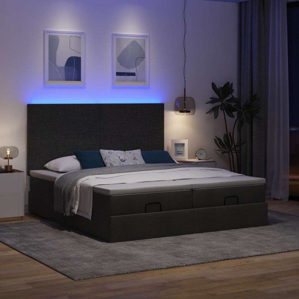 vidaXL Ottoman sängram med madrasser svart 200x200 cm tyg