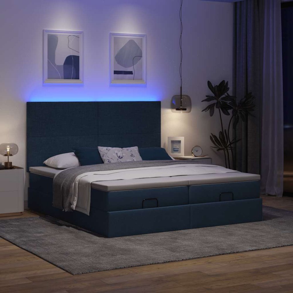 vidaXL Ottoman sängram med madrasser blå 200x200 cm tyg