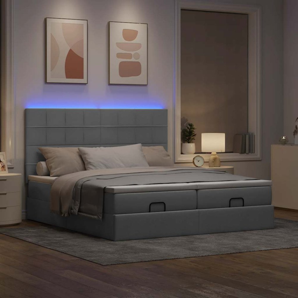 vidaXL Ottoman sängram med madrasser ljusgrå 180x200 cm tyg