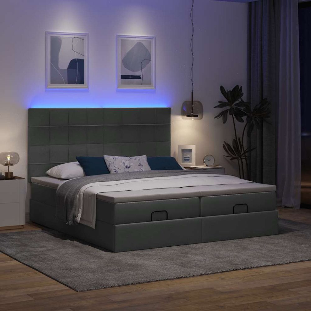vidaXL Ottoman sängram med madrasser mörkgrå 180x200 cm tyg
