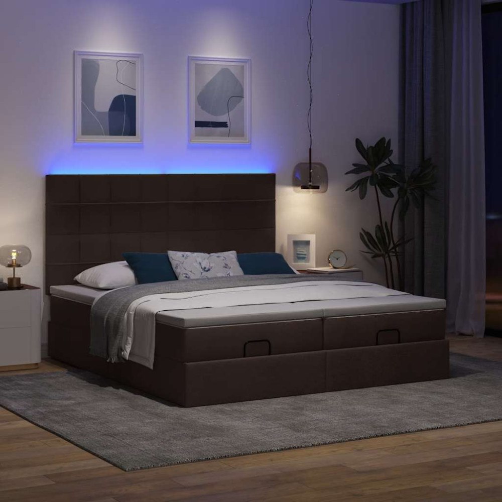 vidaXL Ottoman sängram med madrasser mörkbrun 180x200 cm tyg