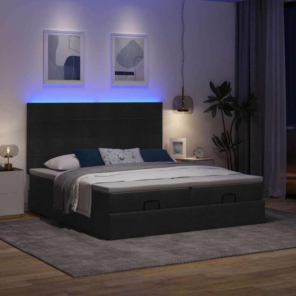 vidaXL Ottoman sängram med madrasser svart 200x200 cm tyg