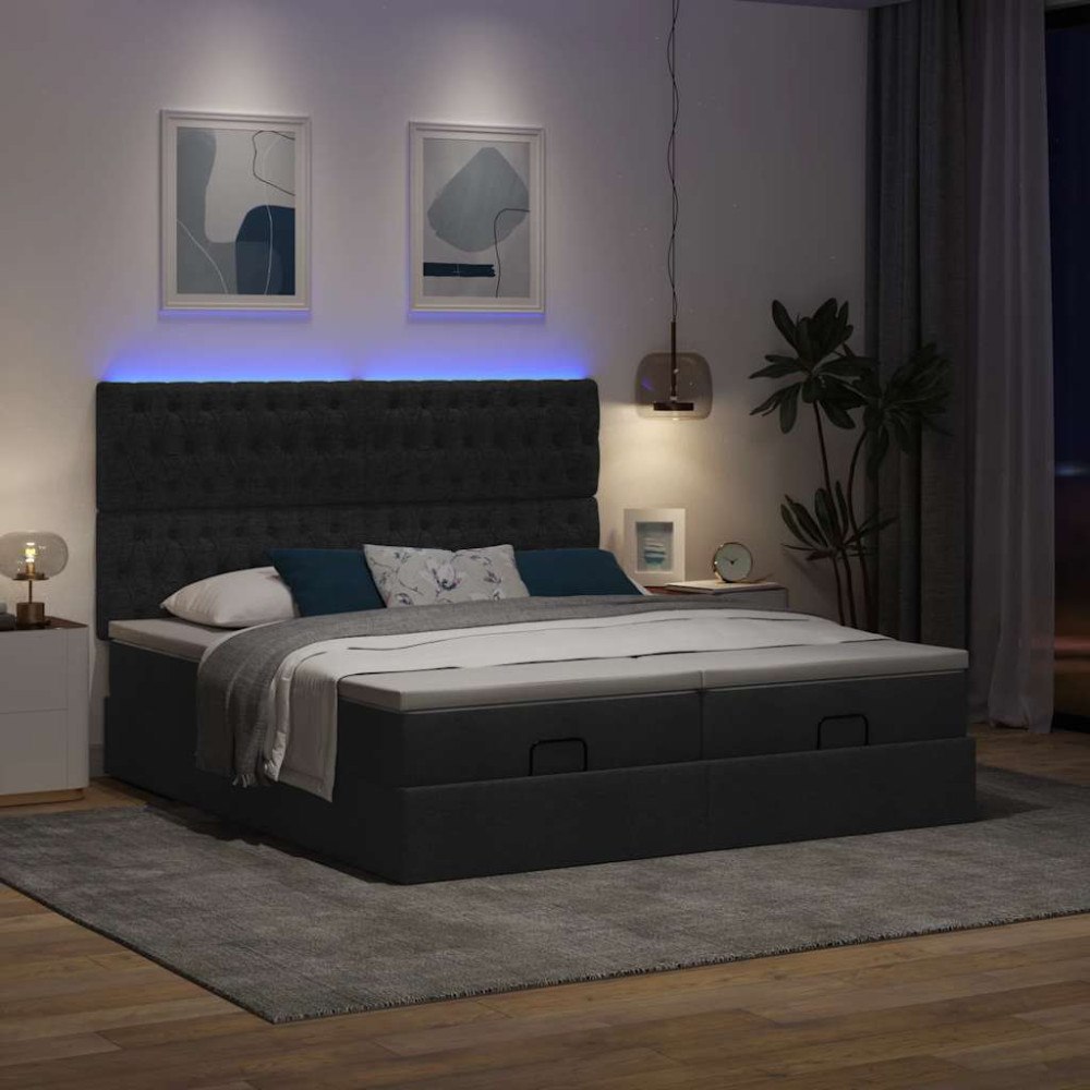 vidaXL Ottoman sängram med madrasser svart 160x200 cm tyg