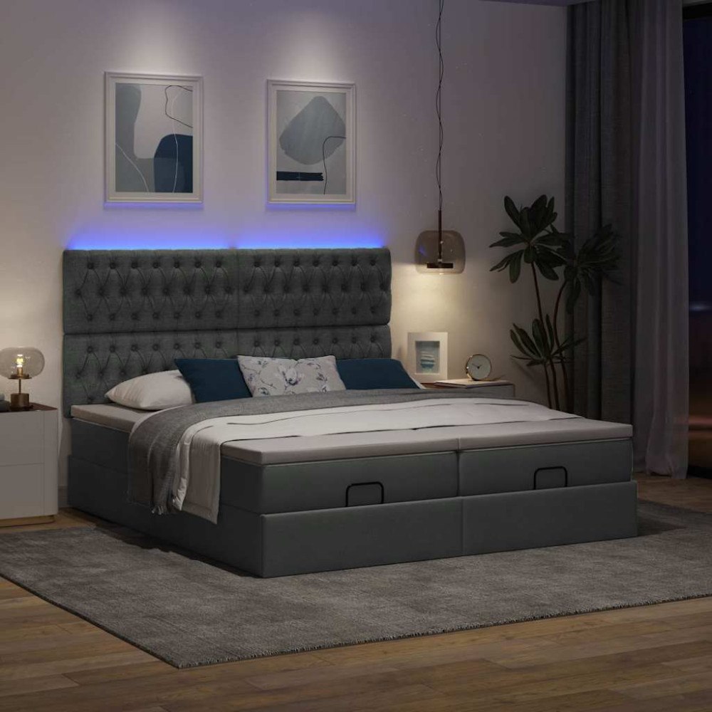 vidaXL Ottoman sängram med madrasser mörkgrå 180x200 cm tyg