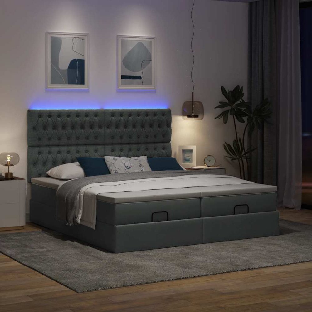 vidaXL Ottoman sängram med madrasser mörkgrå 200x200 cm tyg
