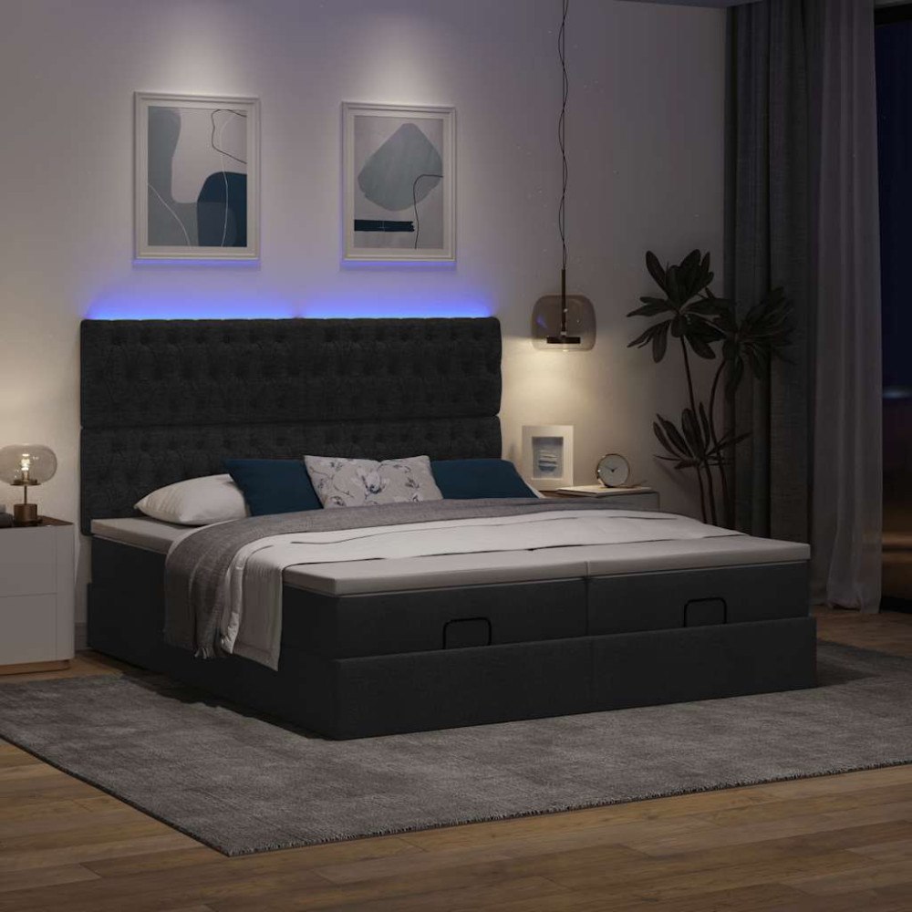 vidaXL Ottoman sängram med madrasser svart 200x200 cm tyg