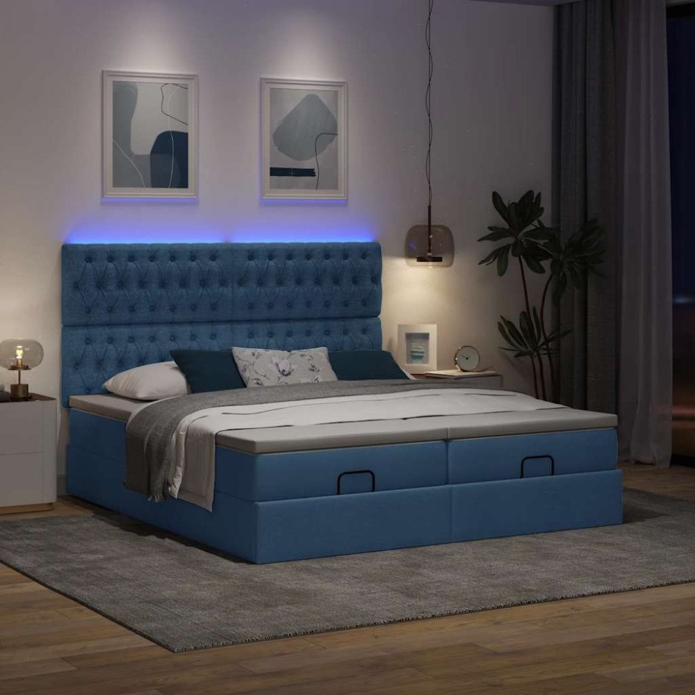 vidaXL Ottoman sängram med madrasser blå 200x200 cm tyg