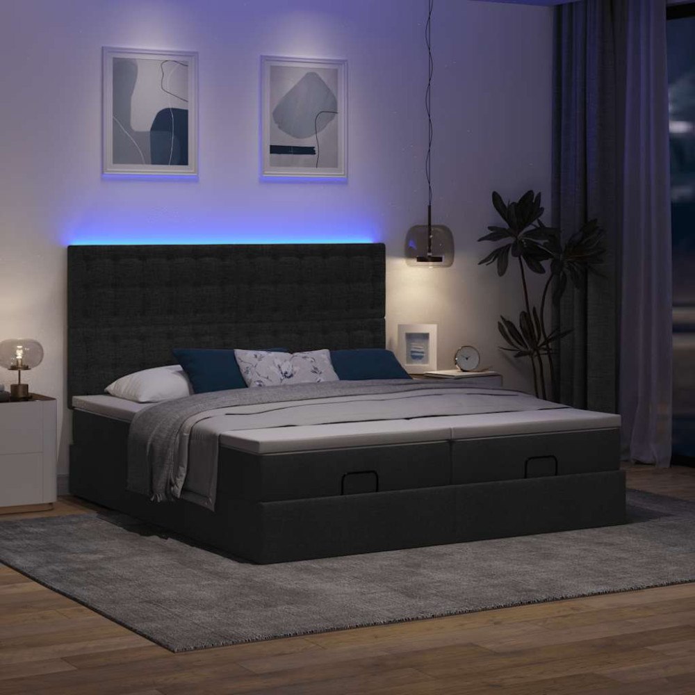 vidaXL Ottoman sängram med madrasser svart 160x200 cm tyg
