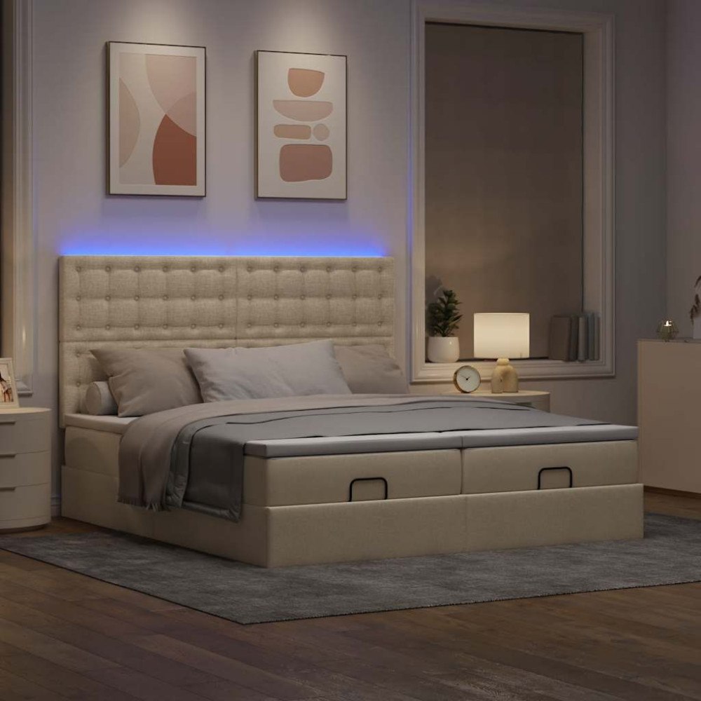 vidaXL Ottoman sängram med madrasser gräddvit 160x200 cm tyg