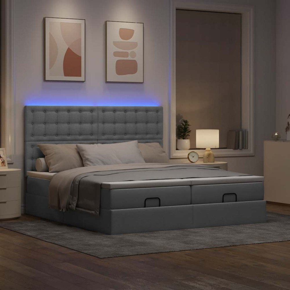 vidaXL Ottoman sängram med madrasser ljusgrå 180x200 cm tyg