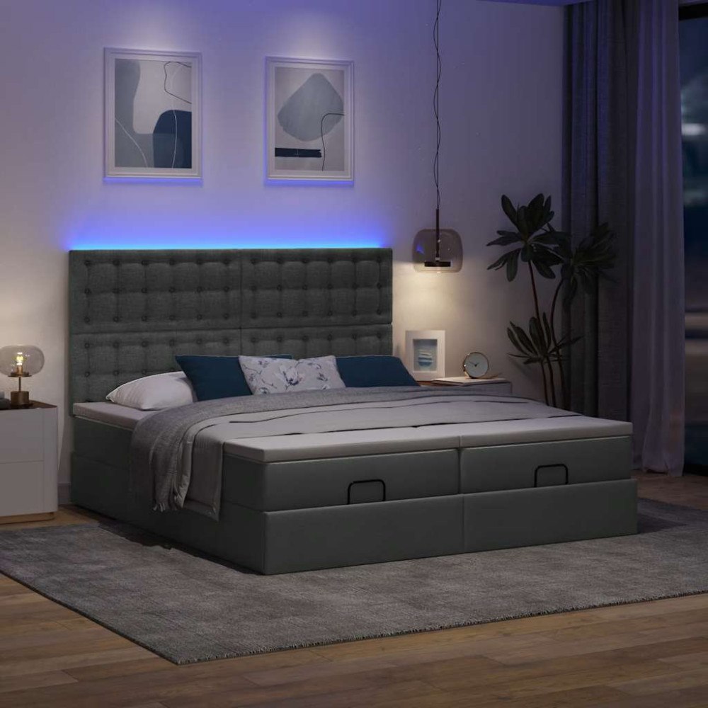 vidaXL Ottoman sängram med madrasser mörkgrå 180x200 cm tyg