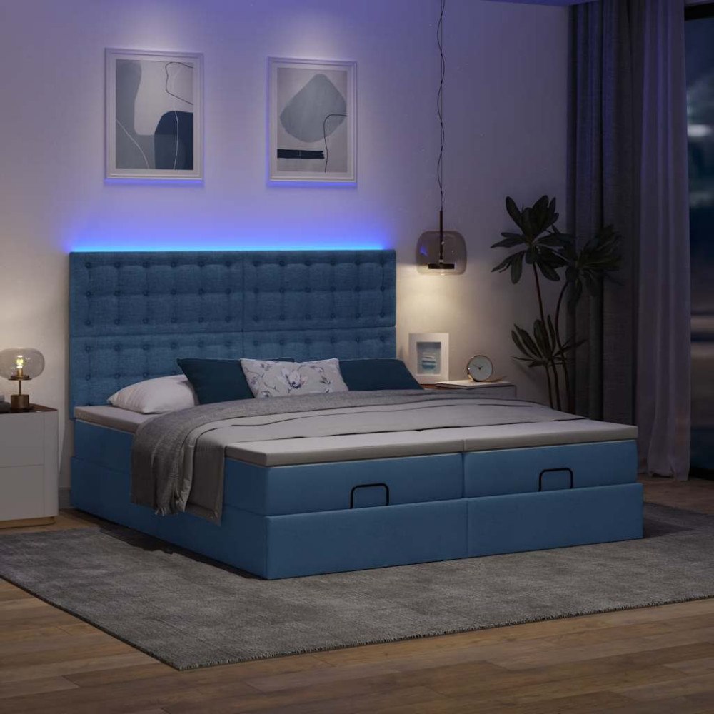 vidaXL Ottoman sängram med madrasser blå 200x200 cm tyg