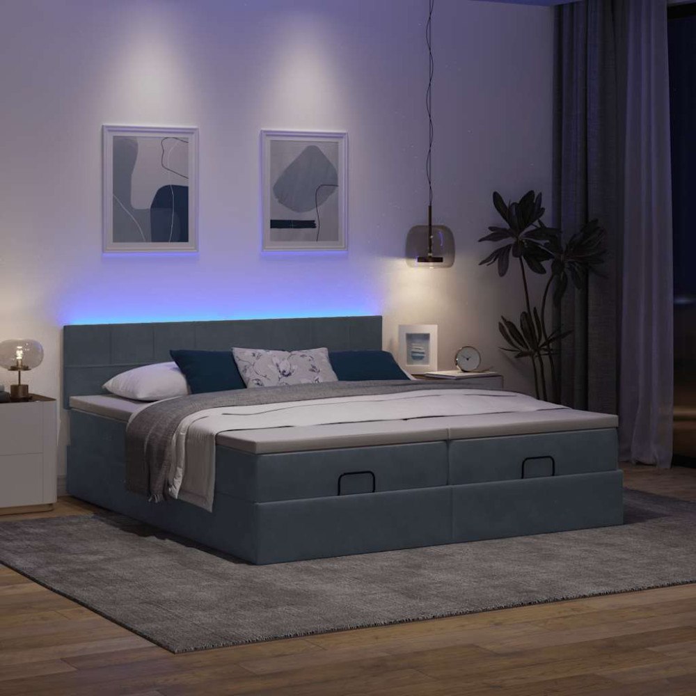 vidaXL Ottoman sängram med madrasser mörkgrå 160x200 cm sammet