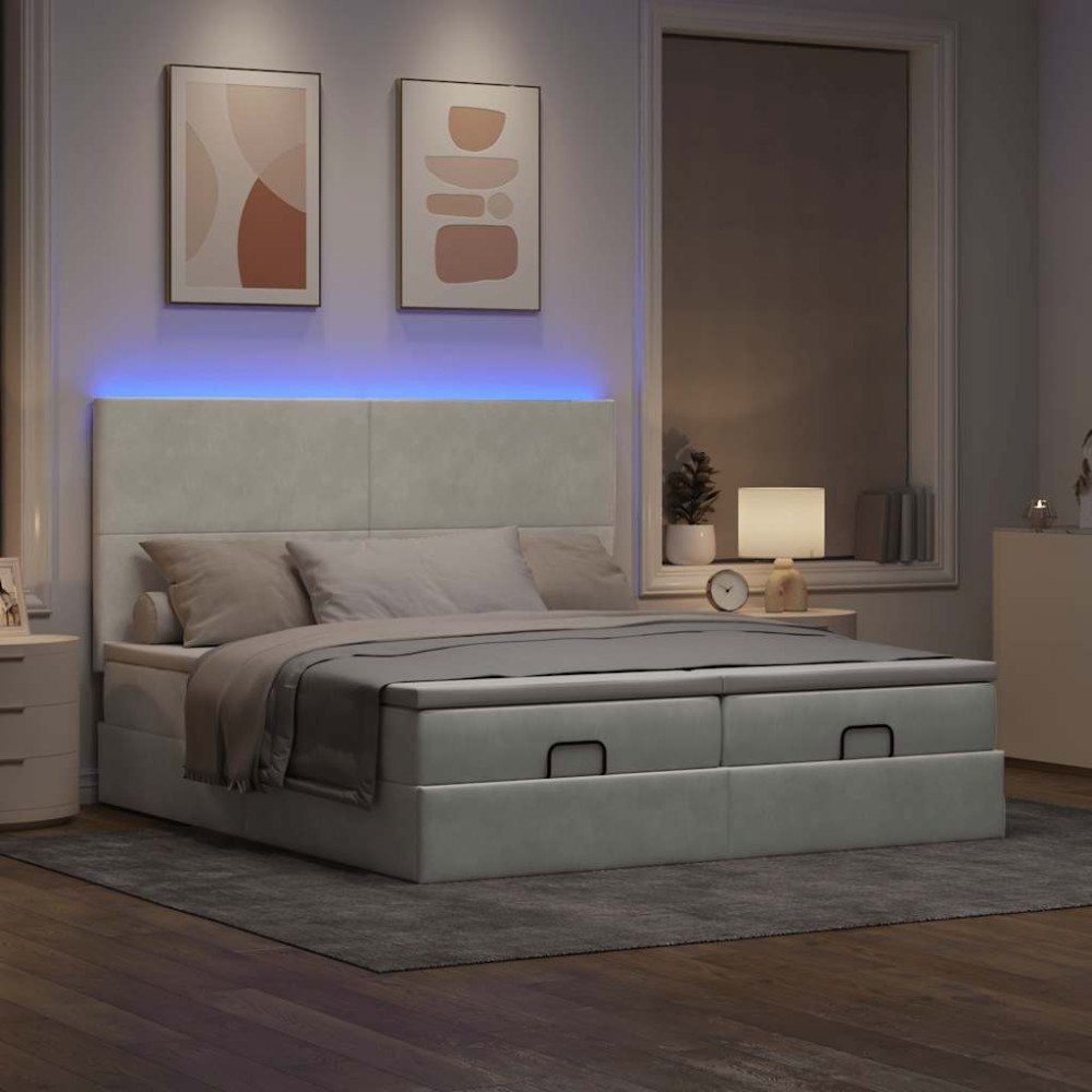 vidaXL Ottoman sängram med madrasser ljusgrå 180x200 cm sammet