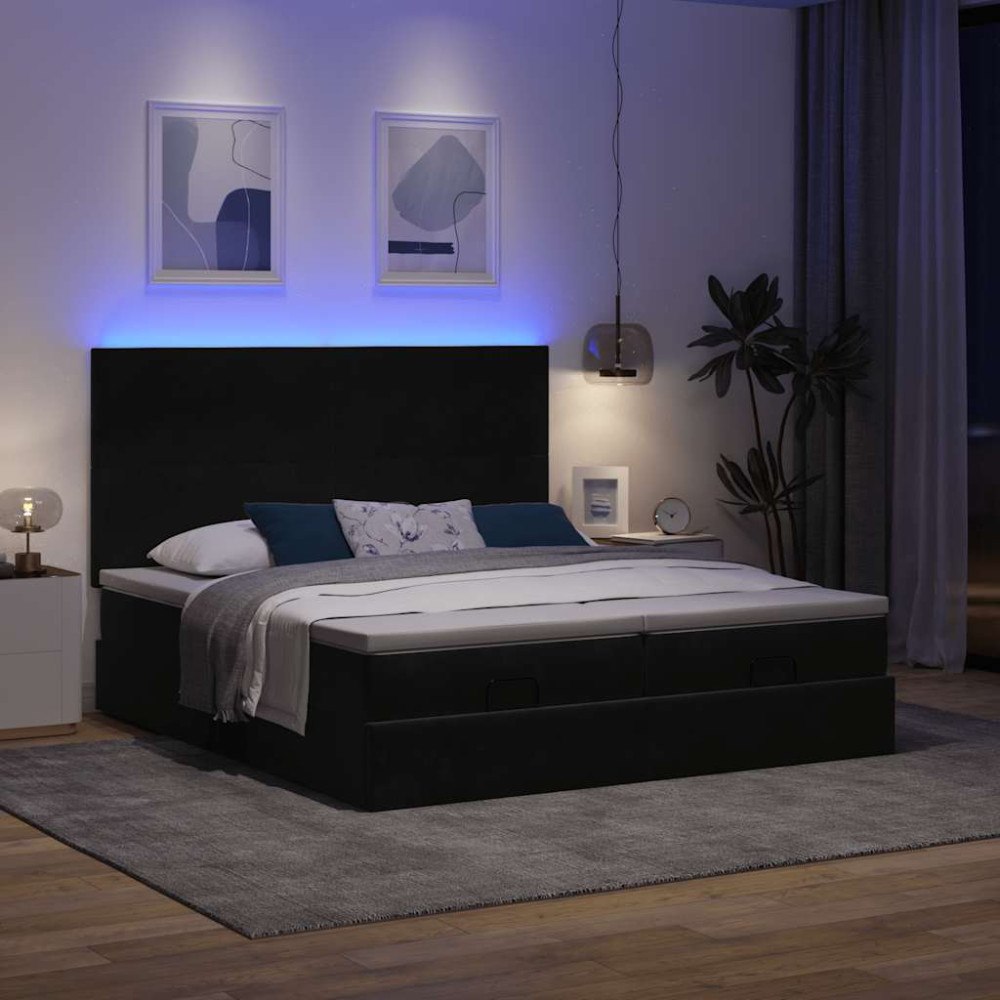 vidaXL Ottoman sängram med madrasser svart 200x200 cm sammet