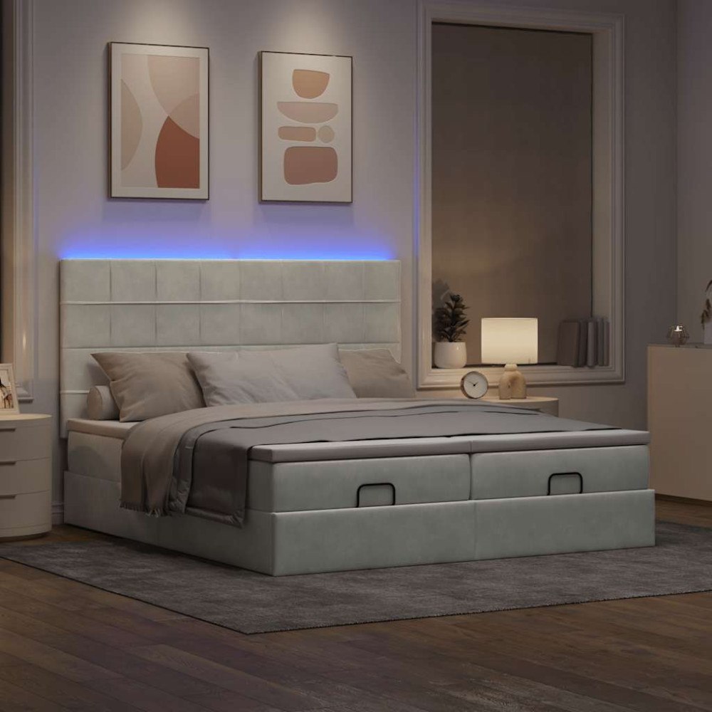 vidaXL Ottoman sängram med madrasser ljusgrå 160x200 cm sammet