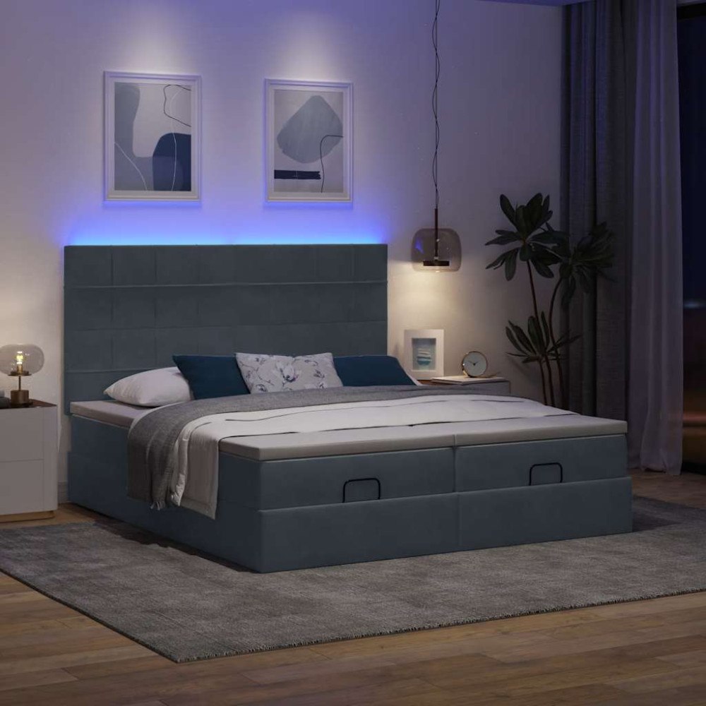 vidaXL Ottoman sängram med madrasser mörkgrå 200x200 cm sammet