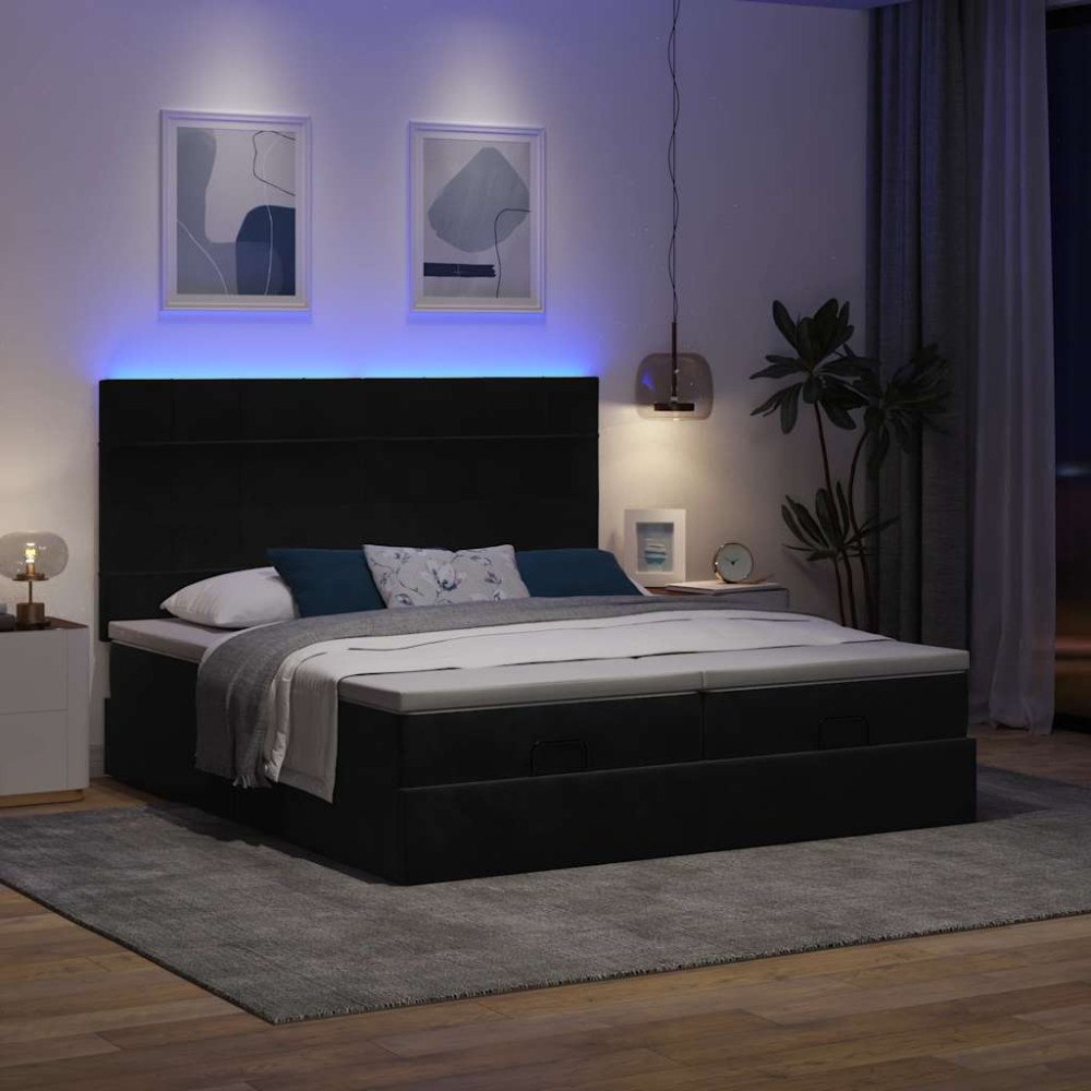vidaXL Ottoman sängram med madrasser svart 200x200 cm sammet