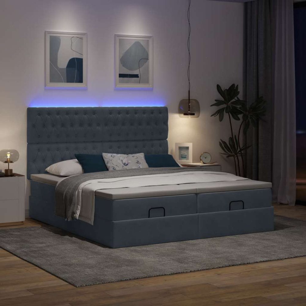 vidaXL Ottoman sängram med madrasser mörkgrå 160x200 cm sammet